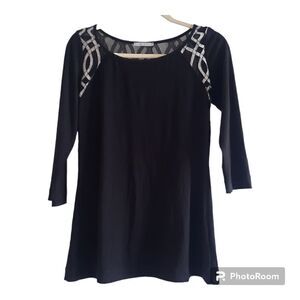 Mesmerize Geometric Mesh Panel Blouse Top